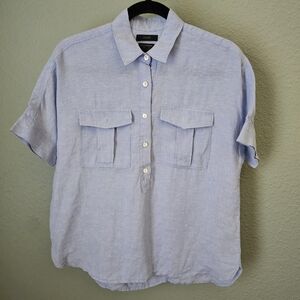 J Crew Bair McNutt Irish Linen Blue Short Sleeve Relaxed Fit Top Blouse Size 2